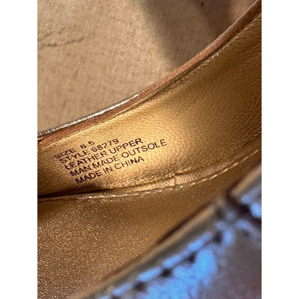 Lilly Pulitzer Kristin Wedge 8.5 Sandals Gold Metallic Leather Slingback OpenToe - Picture 9 of 15